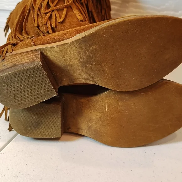 Not Rated Fringe Brown Suede Boots Festival Boho Western Size 6.5 Pull On - Picture 9 of 10